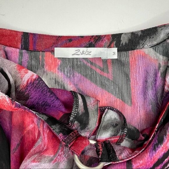 2 Biz Lightweight Printed Blouse Red Size Medium - Picture 4 of 7